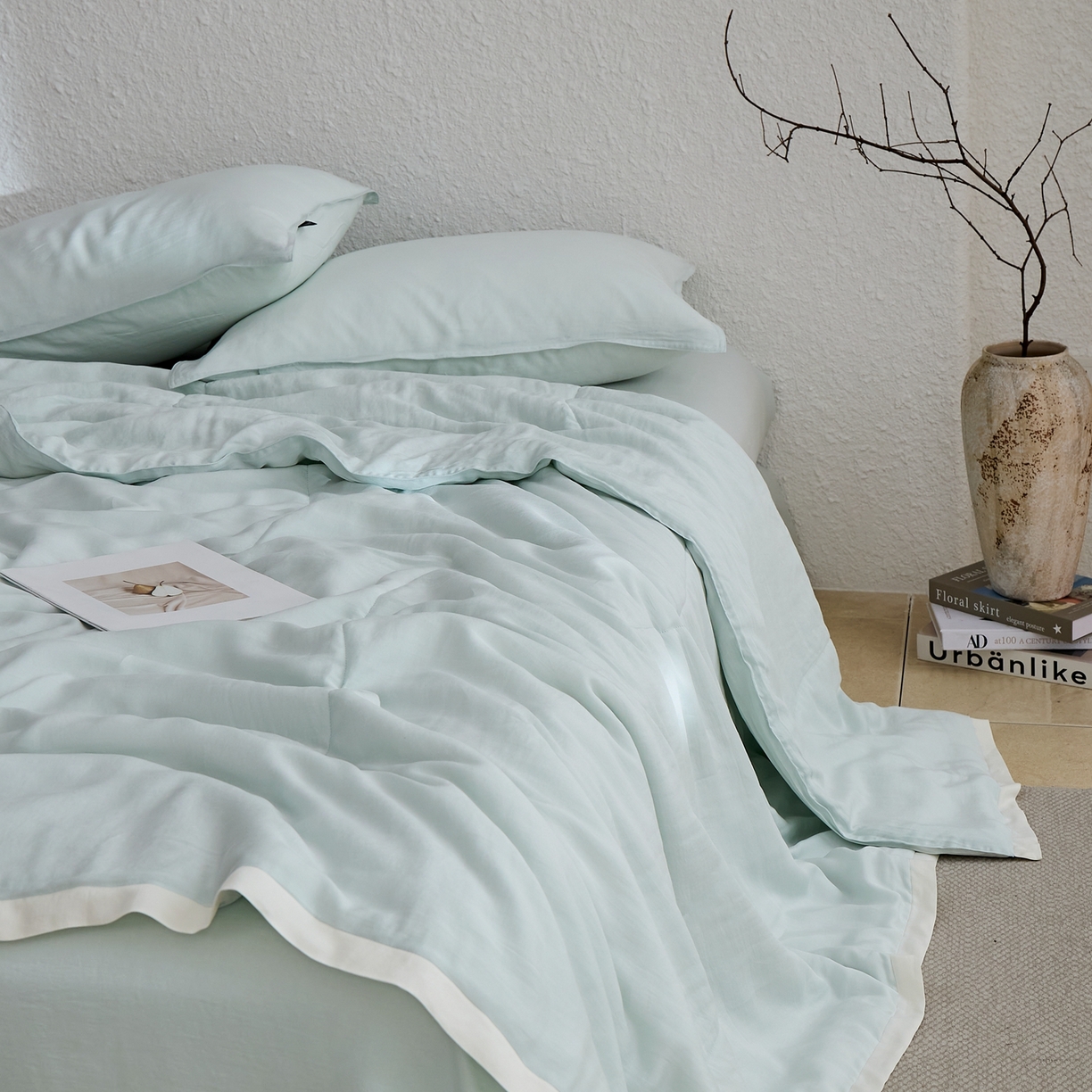 91家纺网 家纺一手货源 找家纺 禧禾 2026新款60支兰精柔洗天丝冰蚕夏被夏凉被空调被-素禾 格兰绿