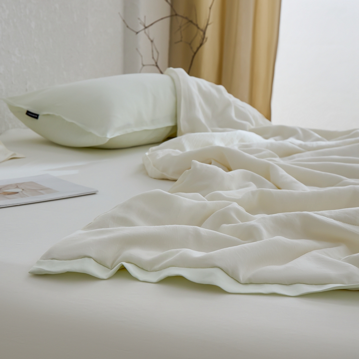 91家纺网 家纺一手货源 找家纺 禧禾 2026新款60支兰精柔洗天丝冰蚕夏被夏凉被空调被-素禾 香草白