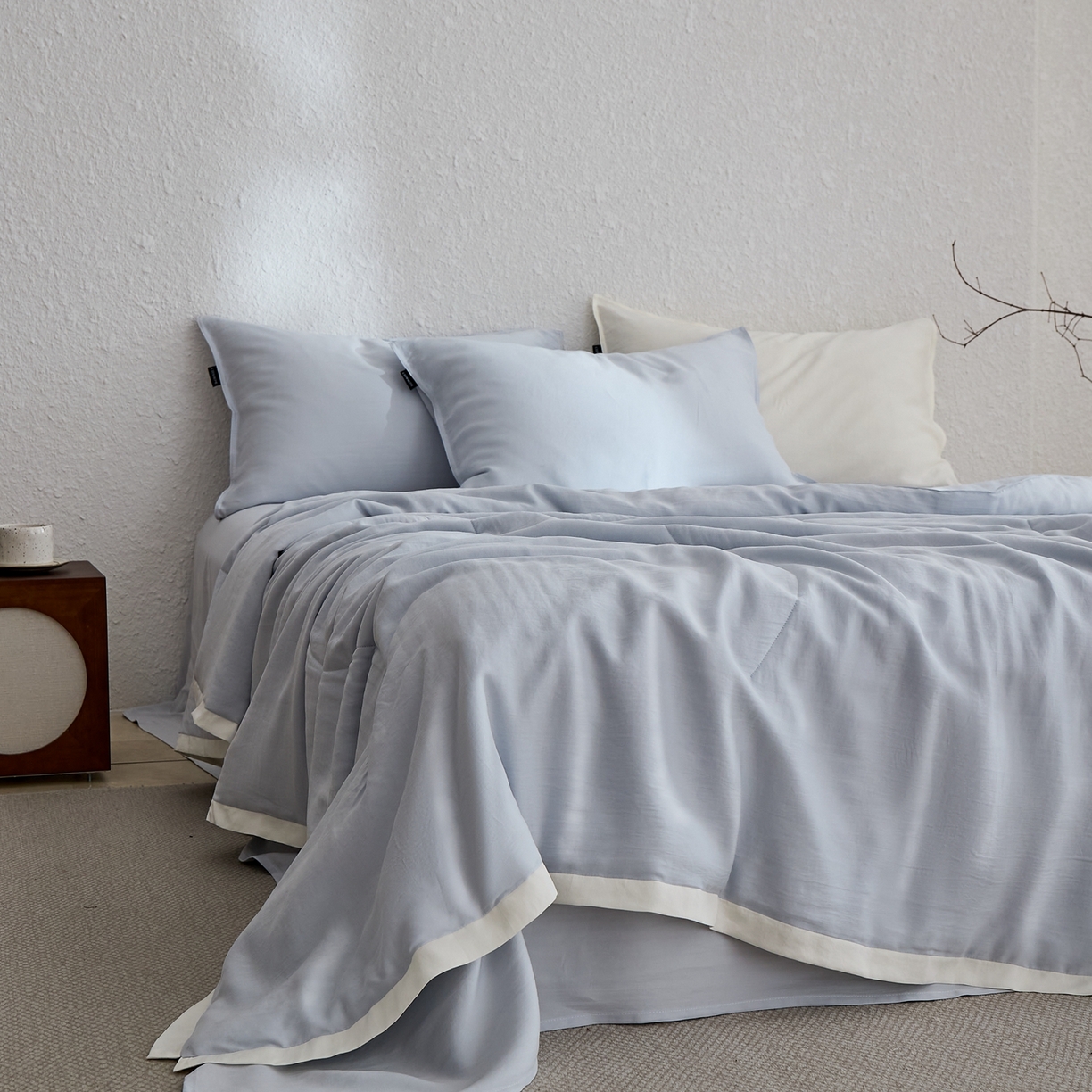 91家纺网 家纺一手货源 找家纺 禧禾 2026新款60支兰精柔洗天丝冰蚕夏被夏凉被空调被-素禾 微风蓝