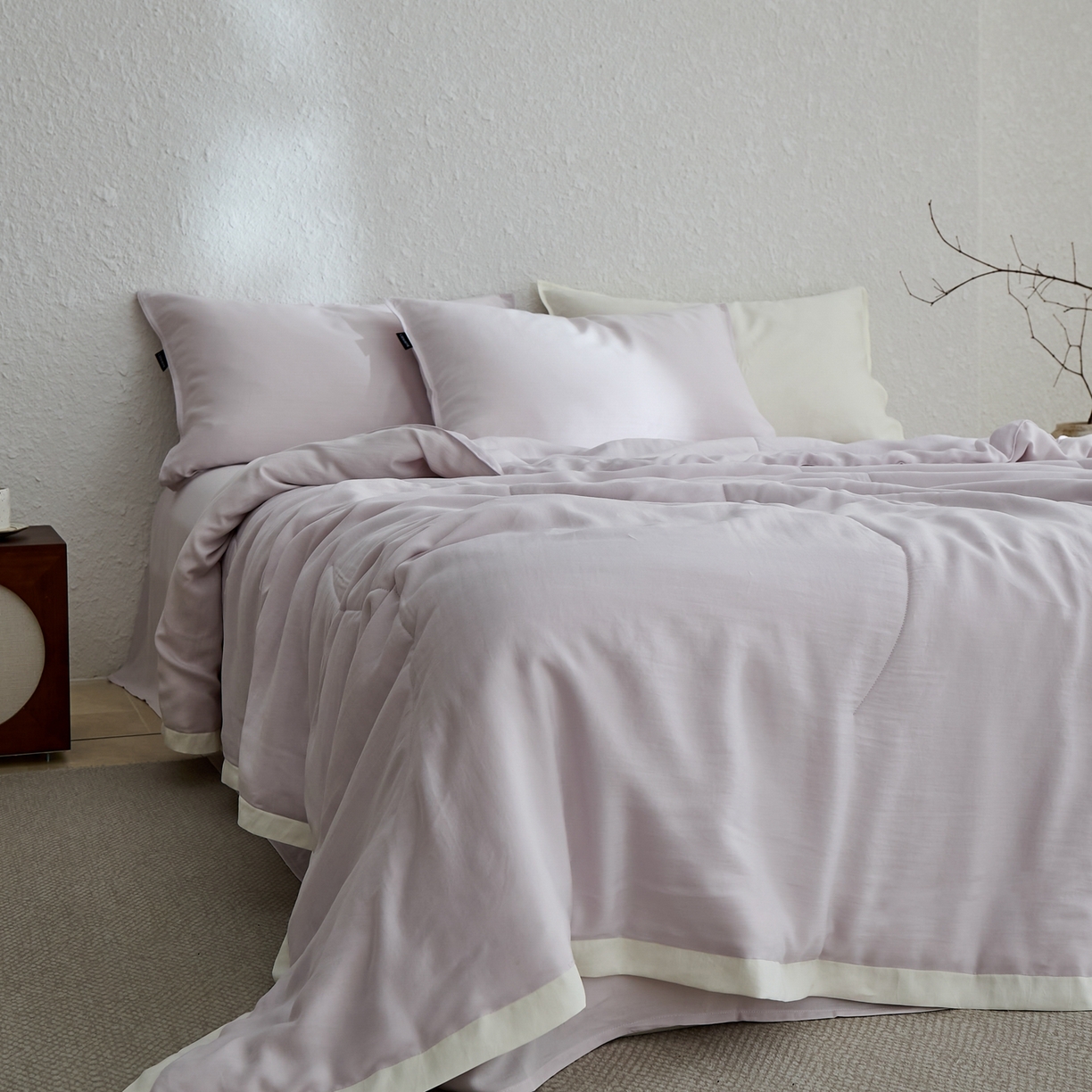 91家纺网 家纺一手货源 找家纺 禧禾 2026新款60支兰精柔洗天丝冰蚕夏被夏凉被空调被-素禾 雾霁紫