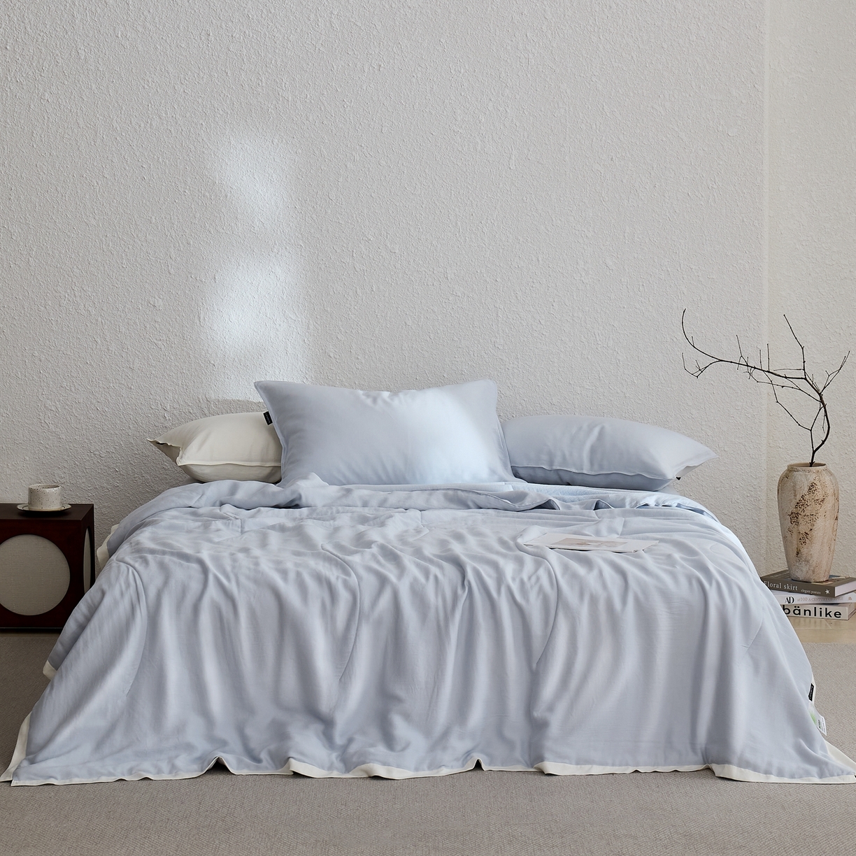 91家纺网 家纺一手货源 找家纺 禧禾 2026新款60支兰精柔洗天丝冰蚕夏被夏凉被空调被-素禾 微风蓝