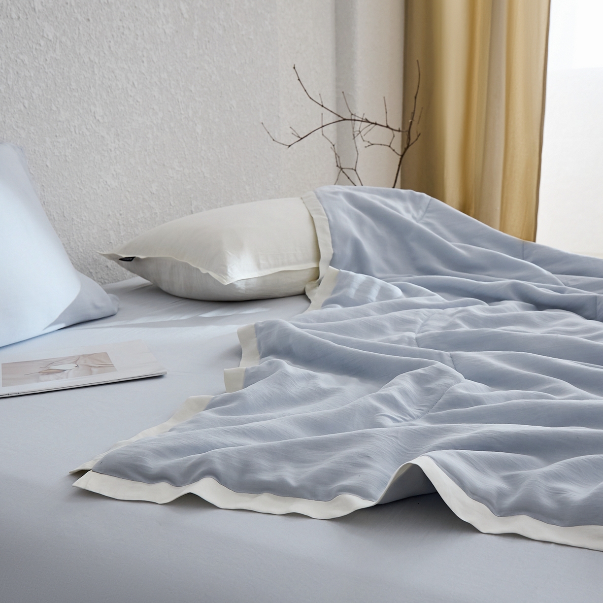 91家纺网 家纺一手货源 找家纺 禧禾 2026新款60支兰精柔洗天丝冰蚕夏被夏凉被空调被-素禾 微风蓝