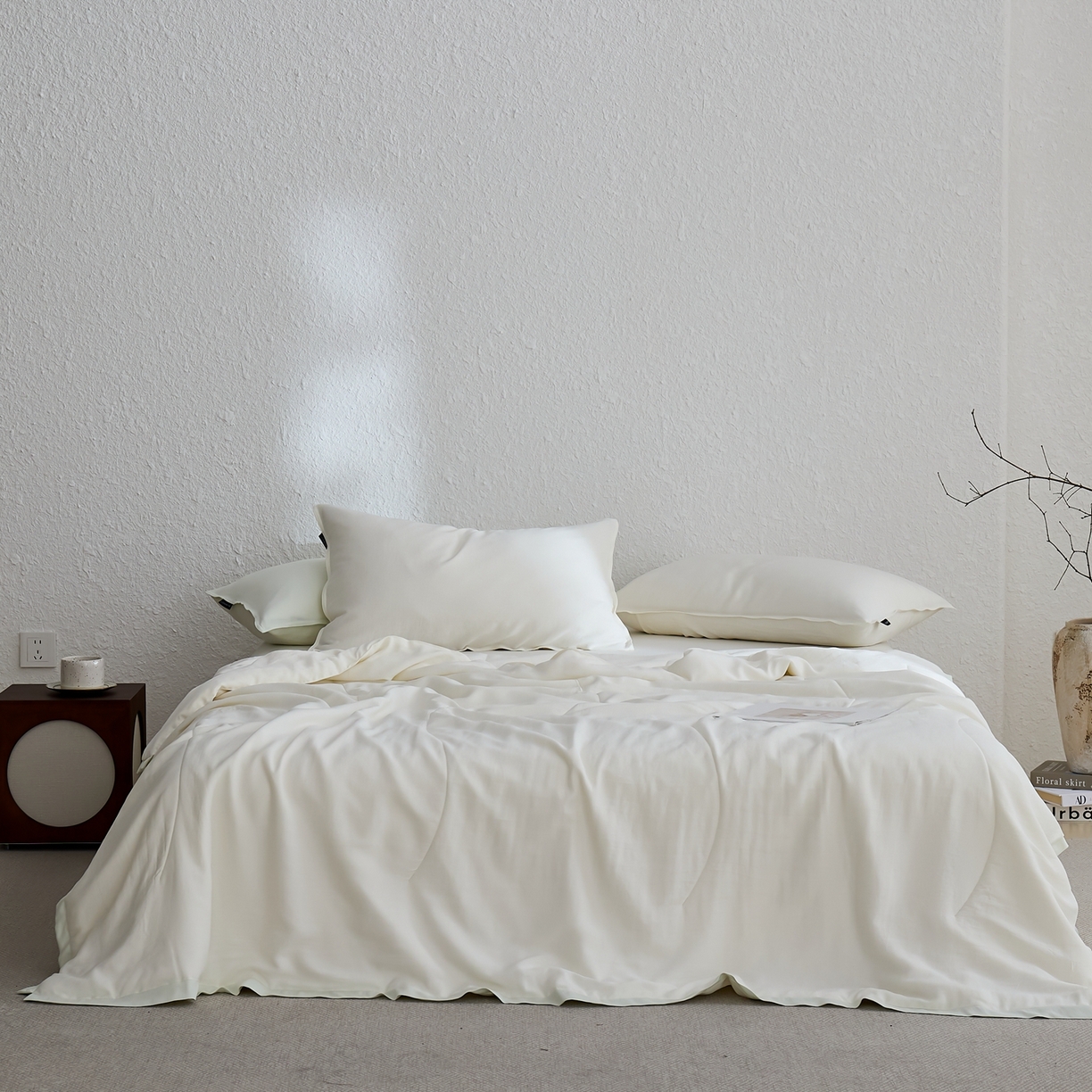 91家纺网 家纺一手货源 找家纺 禧禾 2026新款60支兰精柔洗天丝冰蚕夏被夏凉被空调被-素禾 香草白