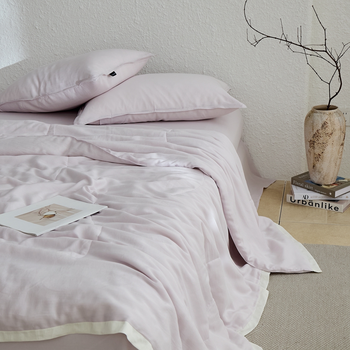 91家纺网 家纺一手货源 找家纺 禧禾 2026新款60支兰精柔洗天丝冰蚕夏被夏凉被空调被-素禾 雾霁紫