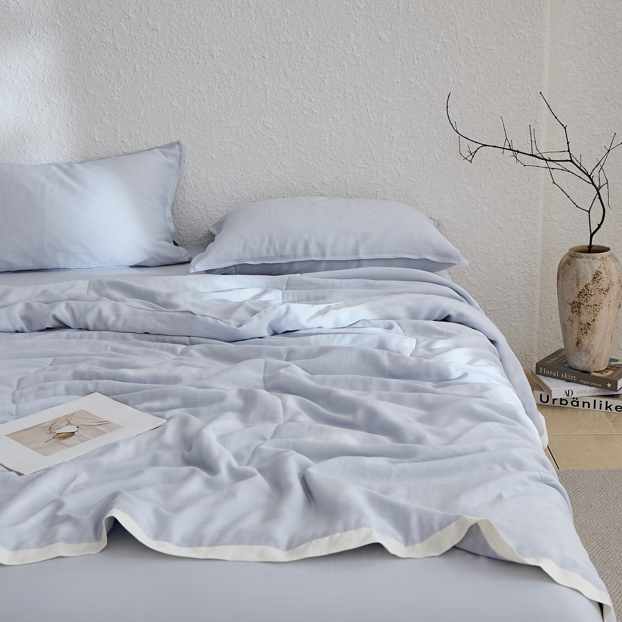 91家纺网 家纺一手货源 找家纺 禧禾 2026新款60支兰精柔洗天丝冰蚕夏被夏凉被空调被-素禾 微风蓝