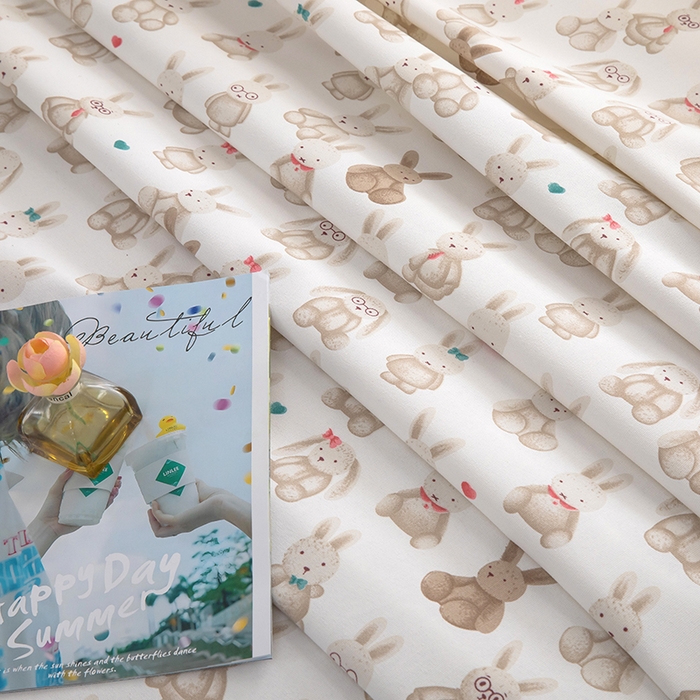 91家纺网 家纺一手货源 找家纺 帛洵家纺 2026新款A类原棉细纱印花老粗布凉席床单 可爱兔兔