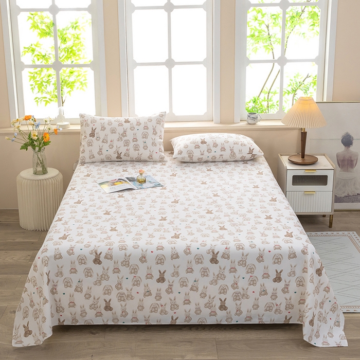 帛洵家纺 2026新款A类原棉细纱印花老粗布凉席床单 可爱兔兔
