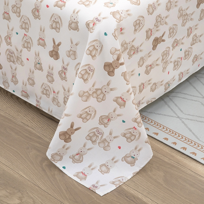 91家纺网 家纺一手货源 找家纺 帛洵家纺 2026新款A类原棉细纱印花老粗布凉席床单 可爱兔兔