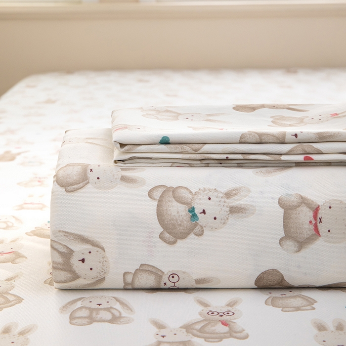 91家纺网 家纺一手货源 找家纺 帛洵家纺 2026新款A类原棉细纱印花老粗布凉席床单 可爱兔兔