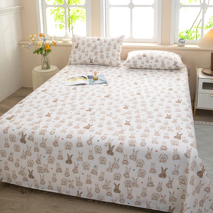 91家纺网 家纺一手货源 找家纺 帛洵家纺 2026新款A类原棉细纱印花老粗布凉席床单 可爱兔兔