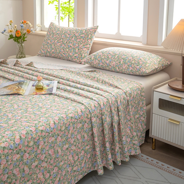 91家纺网 家纺一手货源 找家纺 帛洵家纺 2026新款A类原棉细纱印花老粗布凉席床单 青野繁花