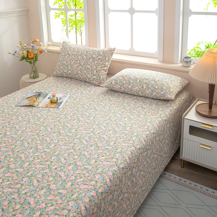 91家纺网 家纺一手货源 找家纺 帛洵家纺 2026新款A类原棉细纱印花老粗布凉席床单 青野繁花