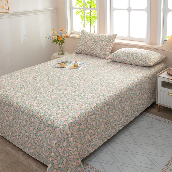 91家纺网 家纺一手货源 找家纺 帛洵家纺 2026新款A类原棉细纱印花老粗布凉席床单 青野繁花