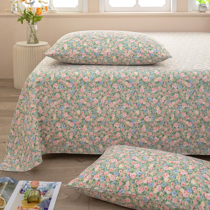 91家纺网 家纺一手货源 找家纺 帛洵家纺 2026新款A类原棉细纱印花老粗布凉席床单 青野繁花