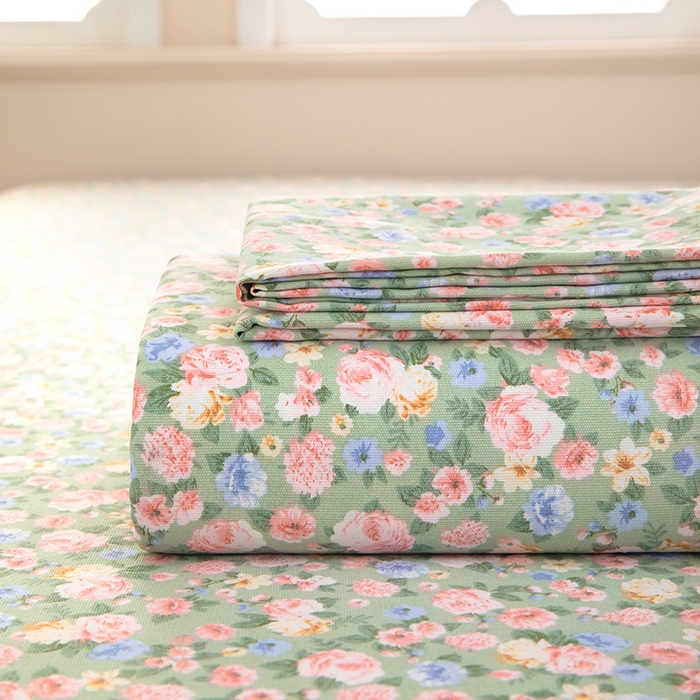 91家纺网 家纺一手货源 找家纺 帛洵家纺 2026新款A类原棉细纱印花老粗布凉席床单 青野繁花