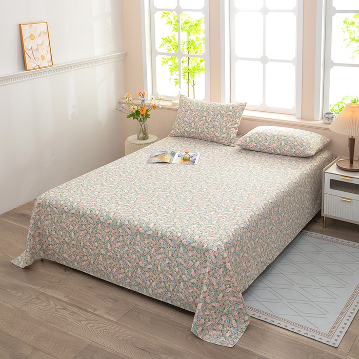 91家纺网 家纺一手货源 找家纺 帛洵家纺 2026新款A类原棉细纱印花老粗布凉席床单 青野繁花