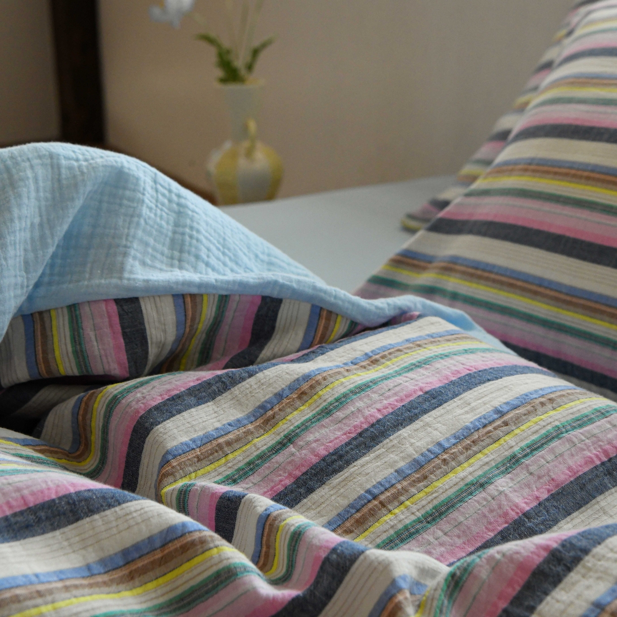 91家纺网 家纺一手货源 找家纺 （总）山舍家居 2026新款全棉纯棉色织中古纱布条纹四件套赫本赫兹