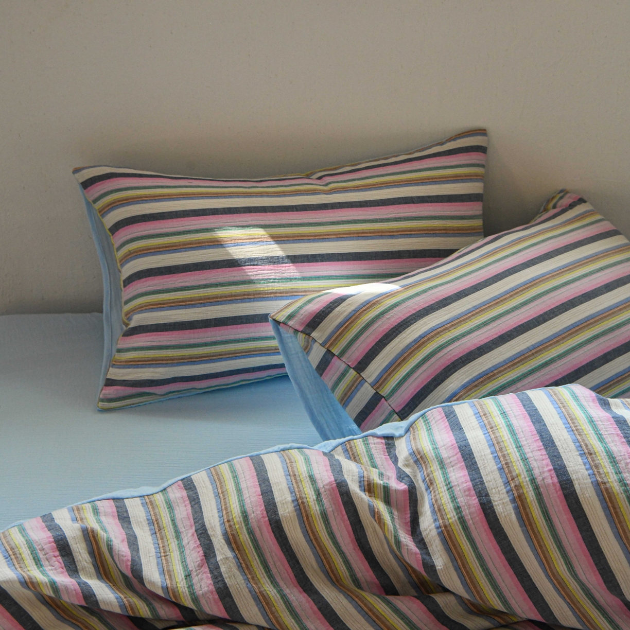 91家纺网 家纺一手货源 找家纺 （总）山舍家居 2026新款全棉纯棉色织中古纱布条纹四件套赫本赫兹