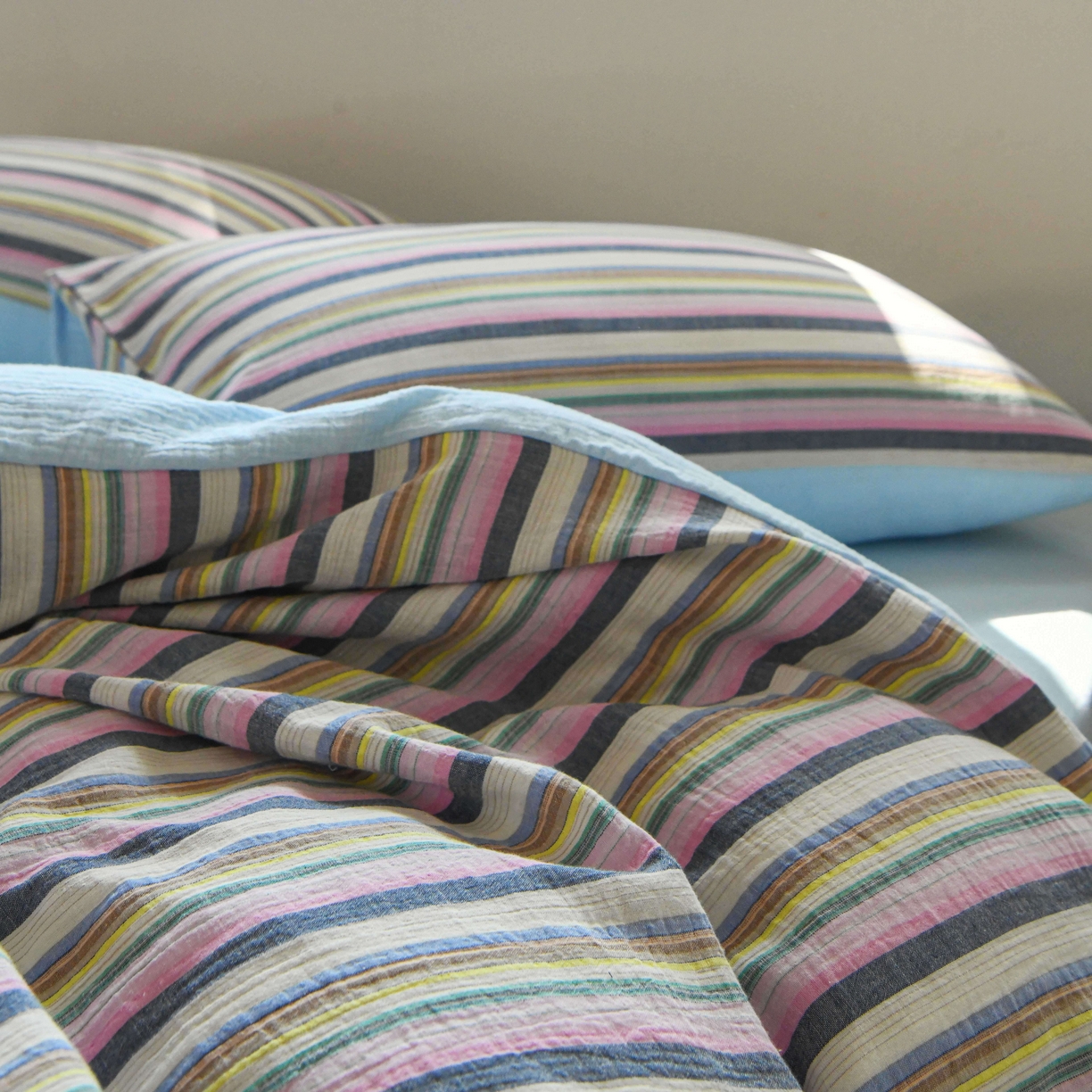 91家纺网 家纺一手货源 找家纺 （总）山舍家居 2026新款全棉纯棉色织中古纱布条纹四件套赫本赫兹