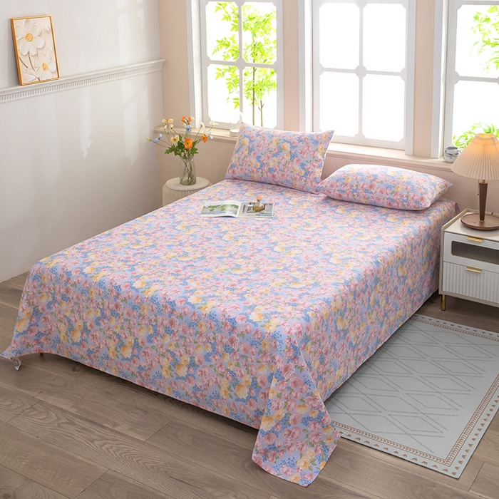 91家纺网 家纺一手货源 找家纺 帛洵家纺 2026新款A类原棉细纱印花老粗布凉席床单 晴空花事