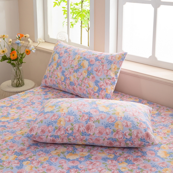 91家纺网 家纺一手货源 找家纺 帛洵家纺 2026新款A类原棉细纱印花老粗布凉席床单 晴空花事