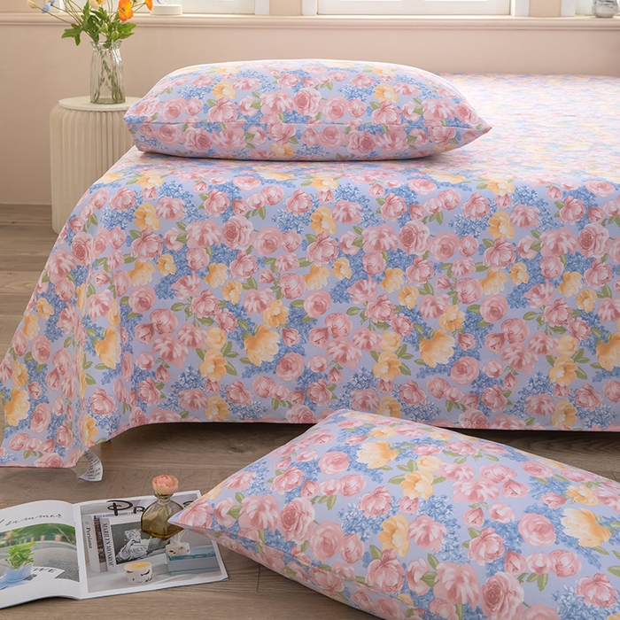 91家纺网 家纺一手货源 找家纺 帛洵家纺 2026新款A类原棉细纱印花老粗布凉席床单 晴空花事