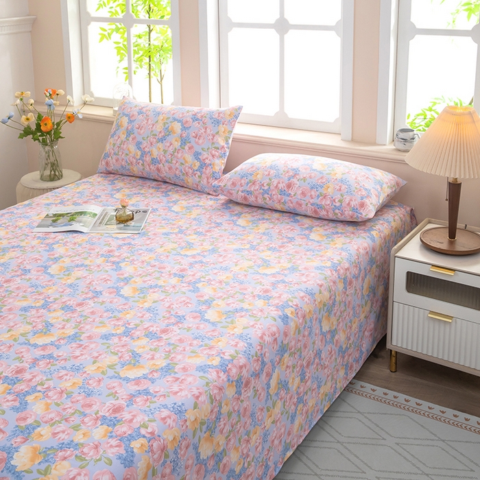 91家纺网 家纺一手货源 找家纺 帛洵家纺 2026新款A类原棉细纱印花老粗布凉席床单 晴空花事