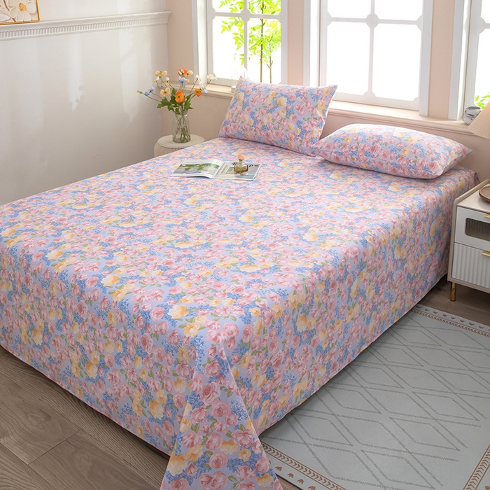 91家纺网 家纺一手货源 找家纺 帛洵家纺 2026新款A类原棉细纱印花老粗布凉席床单 晴空花事