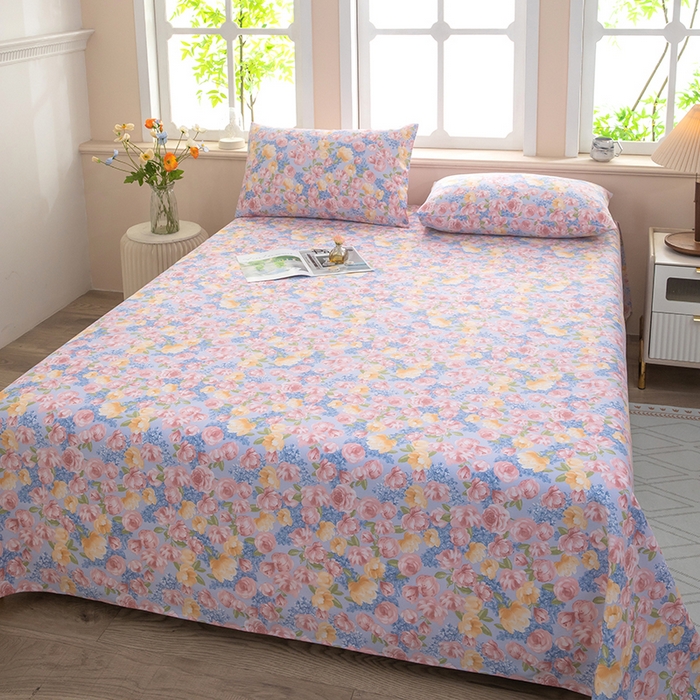 91家纺网 家纺一手货源 找家纺 帛洵家纺 2026新款A类原棉细纱印花老粗布凉席床单 晴空花事