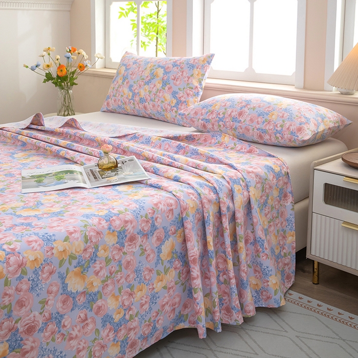 91家纺网 家纺一手货源 找家纺 帛洵家纺 2026新款A类原棉细纱印花老粗布凉席床单 晴空花事