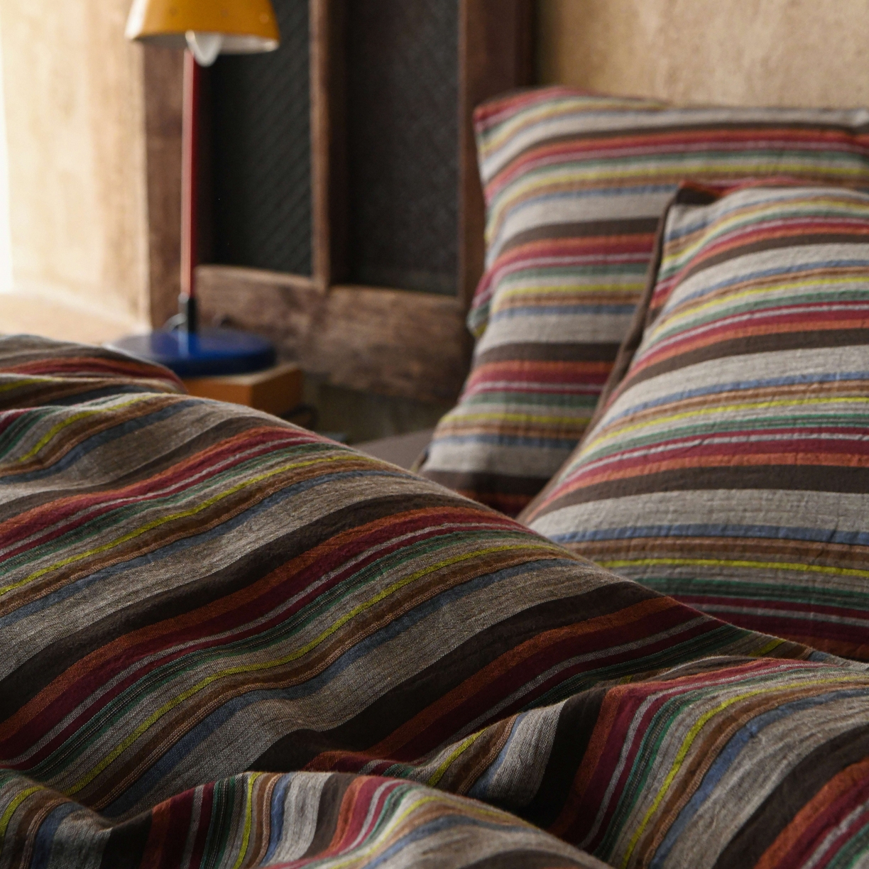 91家纺网 家纺一手货源 找家纺 （总）山舍家居 2026新款全棉纯棉色织中古纱布条纹四件套布里斯托