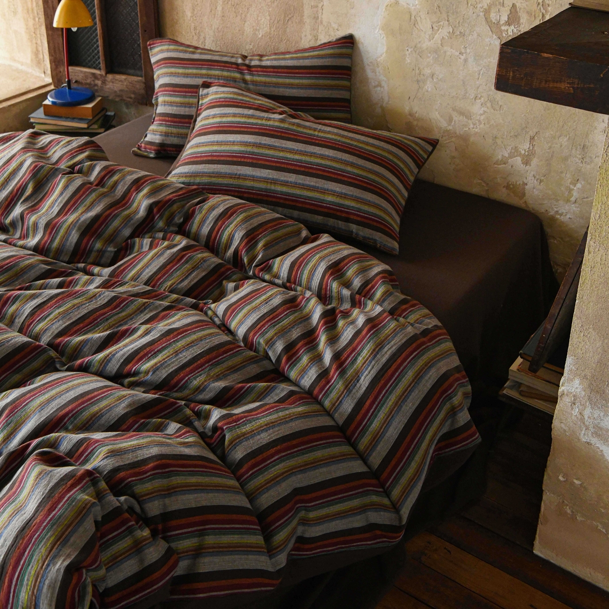 91家纺网 家纺一手货源 找家纺 （总）山舍家居 2026新款全棉纯棉色织中古纱布条纹四件套布里斯托