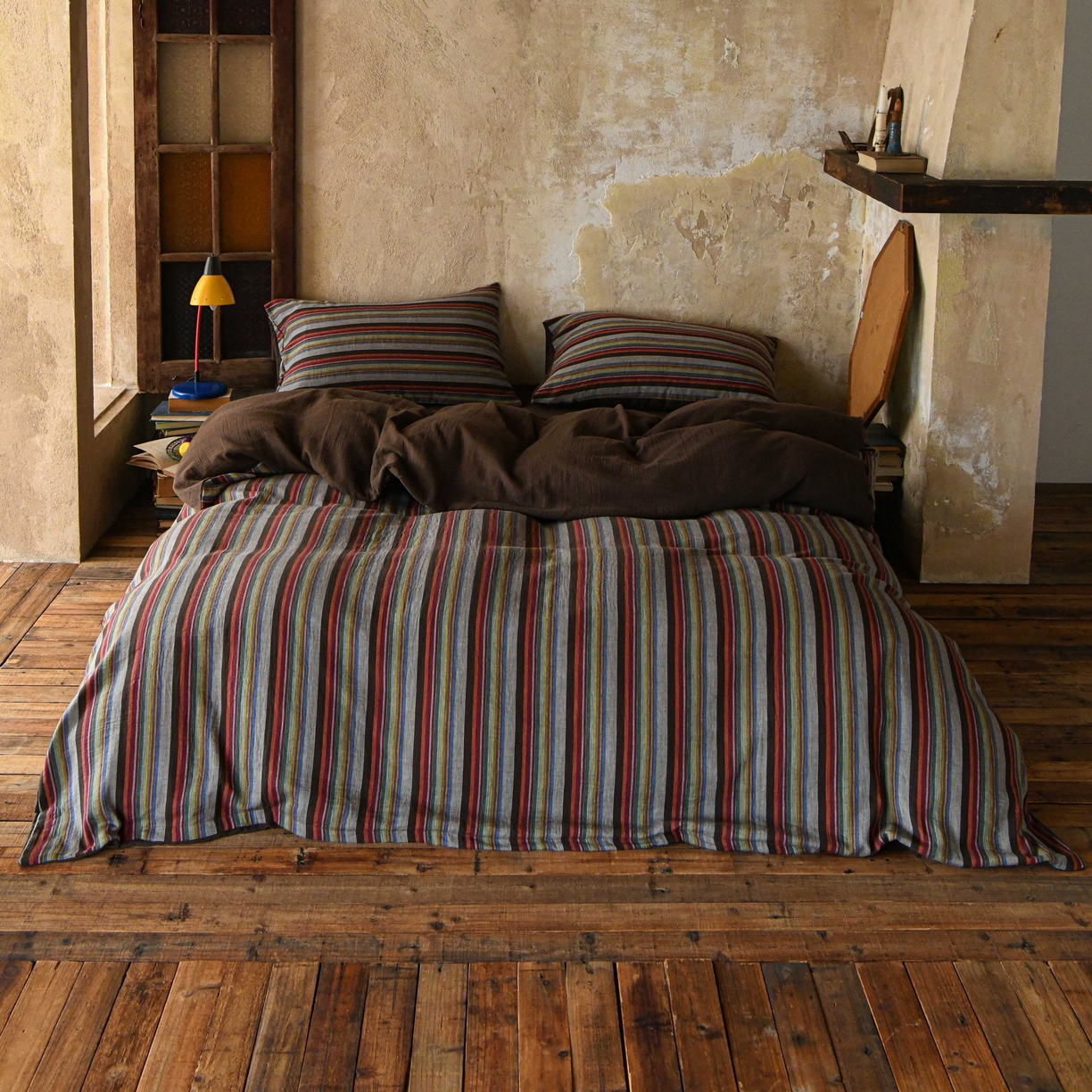 91家纺网 家纺一手货源 找家纺 （总）山舍家居 2026新款全棉纯棉色织中古纱布条纹四件套布里斯托