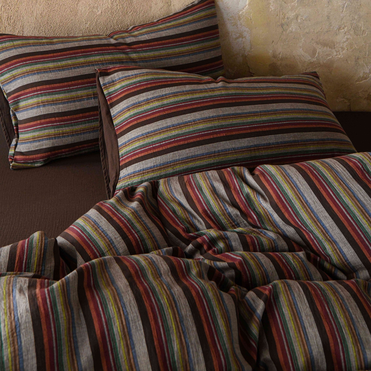 91家纺网 家纺一手货源 找家纺 （总）山舍家居 2026新款全棉纯棉色织中古纱布条纹四件套布里斯托