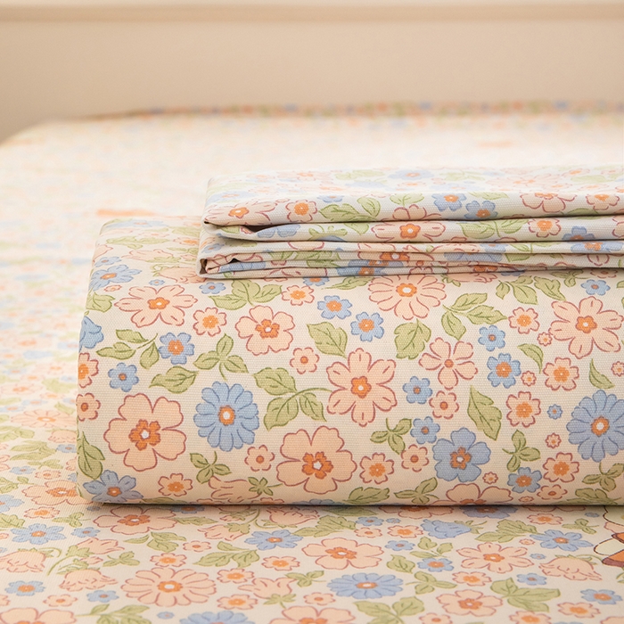 91家纺网 家纺一手货源 找家纺 帛洵家纺 2026新款A类原棉细纱印花老粗布凉席床单 碎花小兔