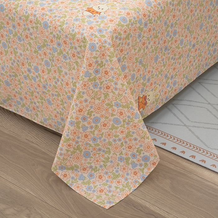 91家纺网 家纺一手货源 找家纺 帛洵家纺 2026新款A类原棉细纱印花老粗布凉席床单 碎花小兔