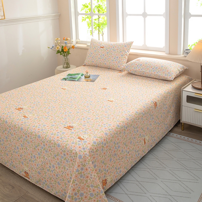 91家纺网 家纺一手货源 找家纺 帛洵家纺 2026新款A类原棉细纱印花老粗布凉席床单 碎花小兔