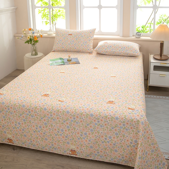 91家纺网 家纺一手货源 找家纺 帛洵家纺 2026新款A类原棉细纱印花老粗布凉席床单 碎花小兔