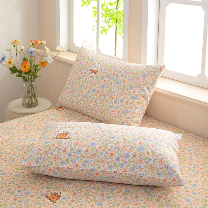 91家纺网 家纺一手货源 找家纺 帛洵家纺 2026新款A类原棉细纱印花老粗布凉席床单 碎花小兔