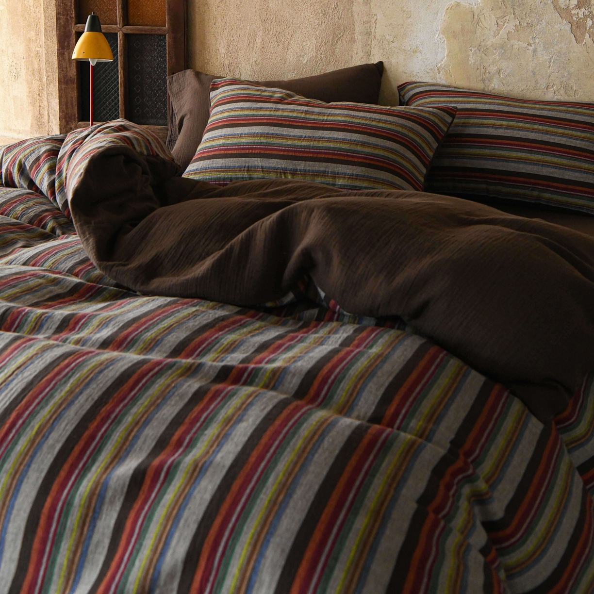 91家纺网 家纺一手货源 找家纺 （总）山舍家居 2026新款全棉纯棉色织中古纱布条纹四件套布里斯托