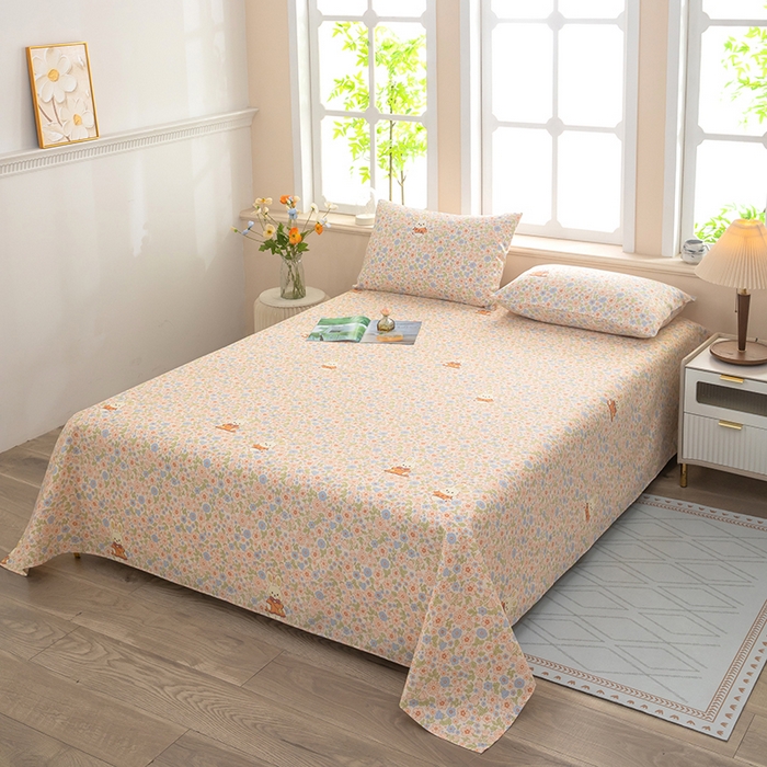 91家纺网 家纺一手货源 找家纺 帛洵家纺 2026新款A类原棉细纱印花老粗布凉席床单 碎花小兔