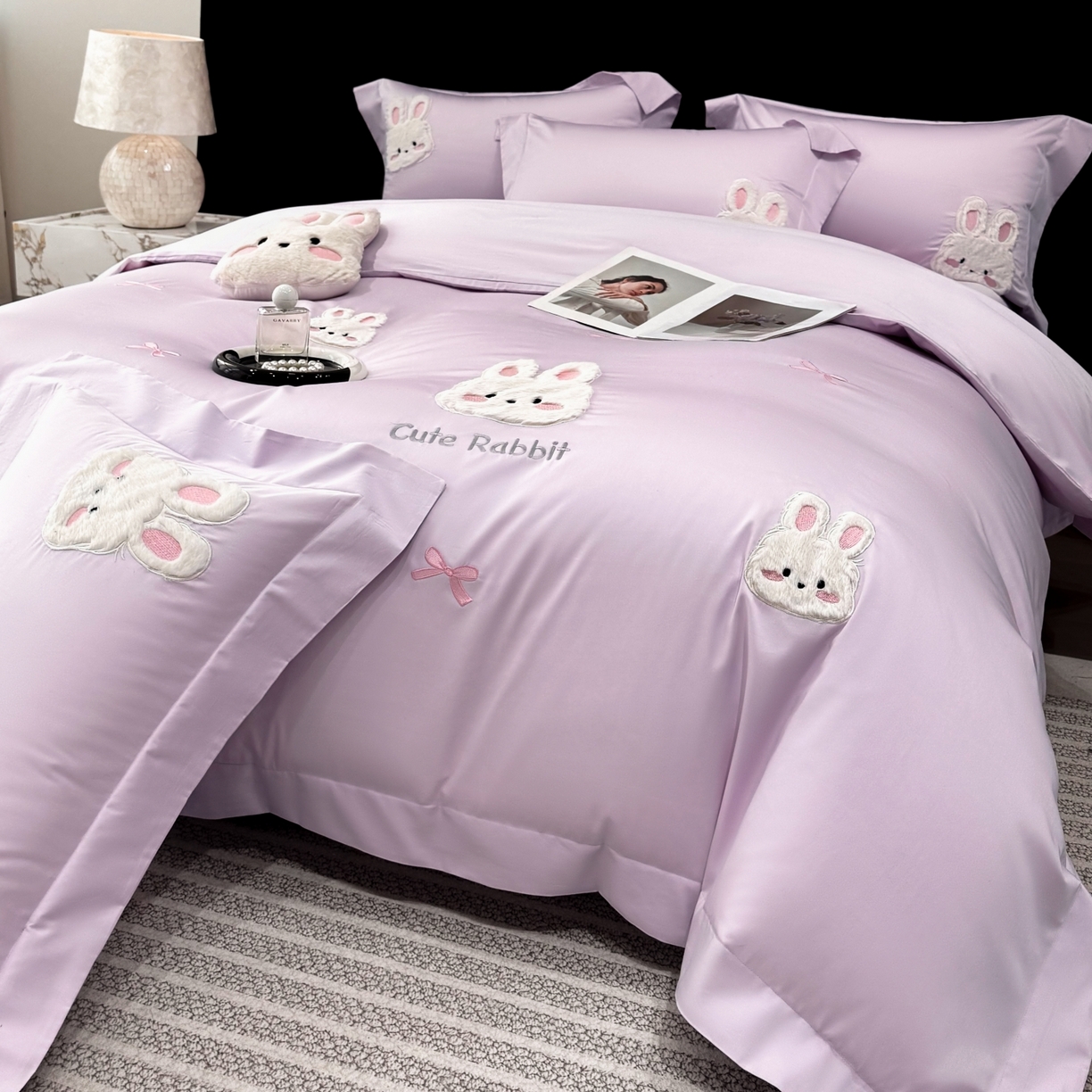 91家纺网 家纺一手货源 找家纺 （总）星蕴家纺 2026新款卡通长绒棉纯棉绣花四件套-甜心小兔