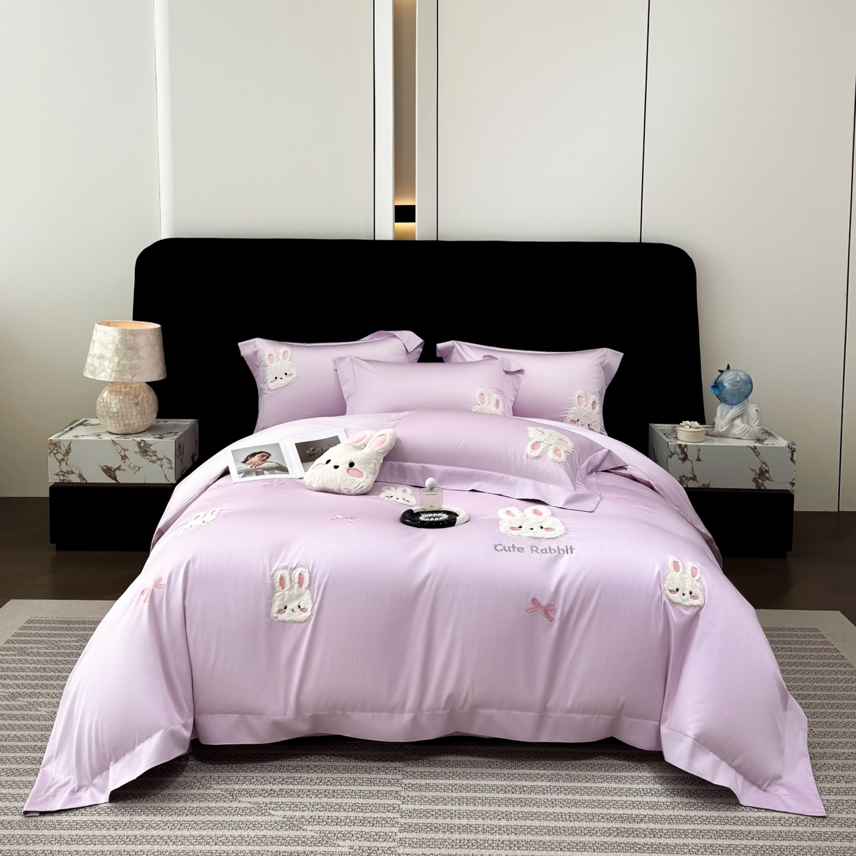 91家纺网 家纺一手货源 找家纺 （总）星蕴家纺 2026新款卡通长绒棉纯棉绣花四件套-甜心小兔