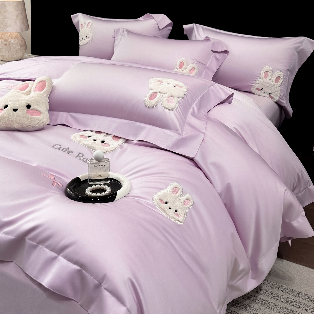 91家纺网 家纺一手货源 找家纺 （总）星蕴家纺 2026新款卡通长绒棉纯棉绣花四件套-甜心小兔