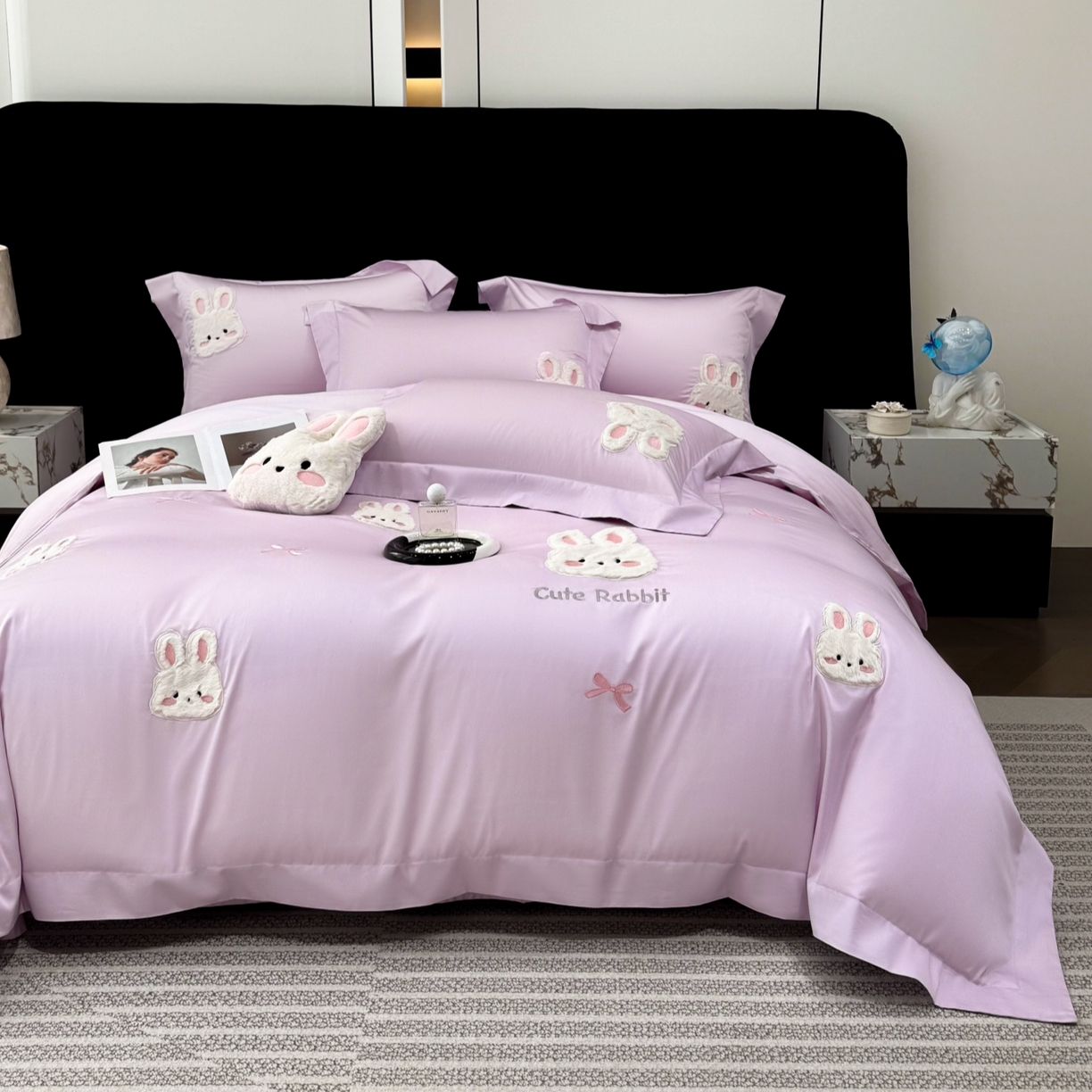 91家纺网 家纺一手货源 找家纺 （总）星蕴家纺 2026新款卡通长绒棉纯棉绣花四件套-甜心小兔