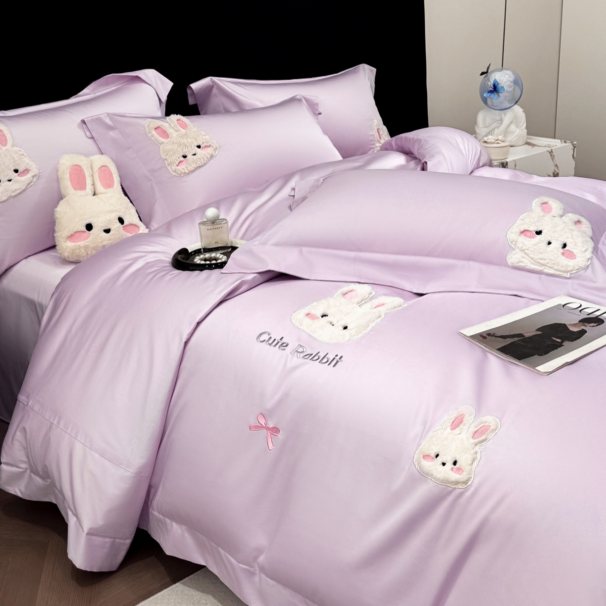 91家纺网 家纺一手货源 找家纺 星蕴家纺 2026新款卡通长绒棉纯棉绣花四件套-甜心小兔 甜心小兔-梦幻紫