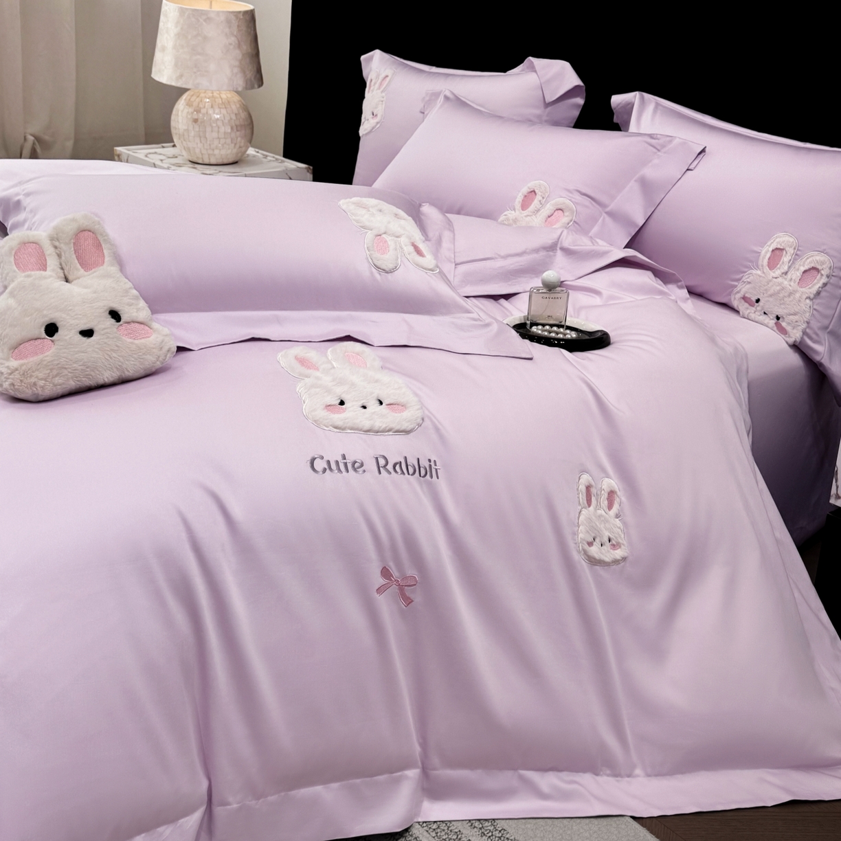 91家纺网 家纺一手货源 找家纺 星蕴家纺 2026新款卡通长绒棉纯棉绣花四件套-甜心小兔 甜心小兔-梦幻紫