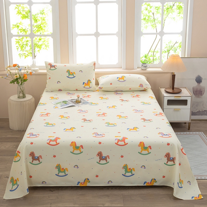 帛洵家纺 2026新款A类原棉细纱印花老粗布凉席床单 童心木马