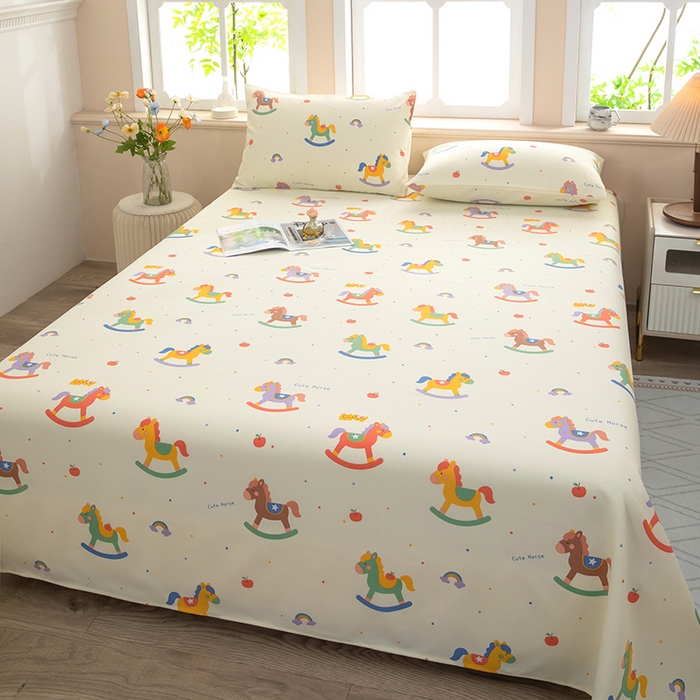 91家纺网 家纺一手货源 找家纺 帛洵家纺 2026新款A类原棉细纱印花老粗布凉席床单 童心木马