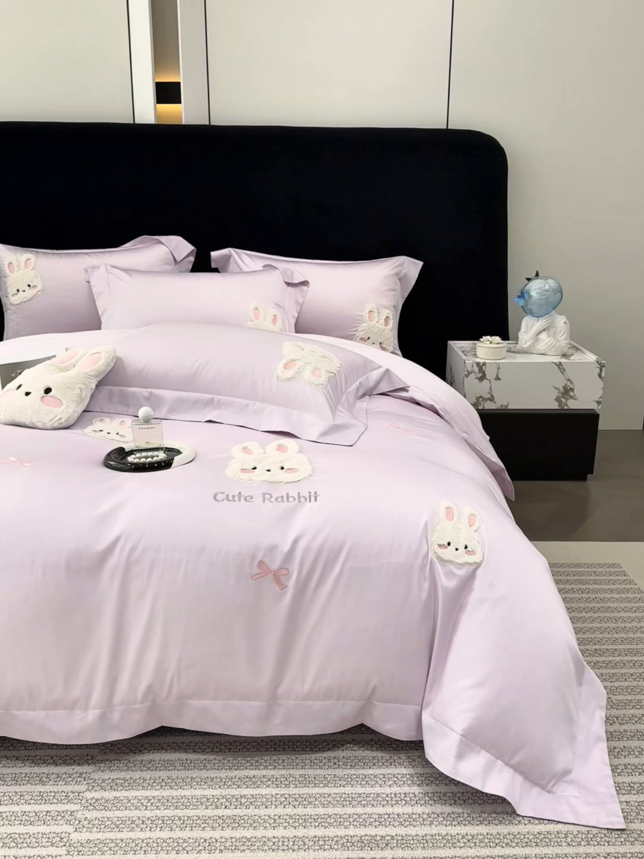 91家纺网 家纺一手货源 找家纺 星蕴家纺 2026新款卡通长绒棉纯棉绣花四件套-甜心小兔 甜心小兔-梦幻紫